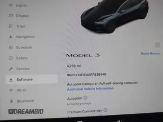 2024 Tesla Model 3 with VIN 5YJ3E1EA9RF835440, listed as a IAAI auction lot 41255559 with 4,789 mi miles. Bid and sale history available at carsss.com. Image 15.