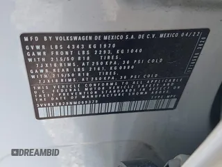 2022 Volkswagen Taos SE с VIN 3VVRX7B29NM069379, выставлен на аукционе IAAI как лот 42045400 с пробегом 45 788 миль миль и . История ставок и продаж доступна на DreamBid. Изображение 9.