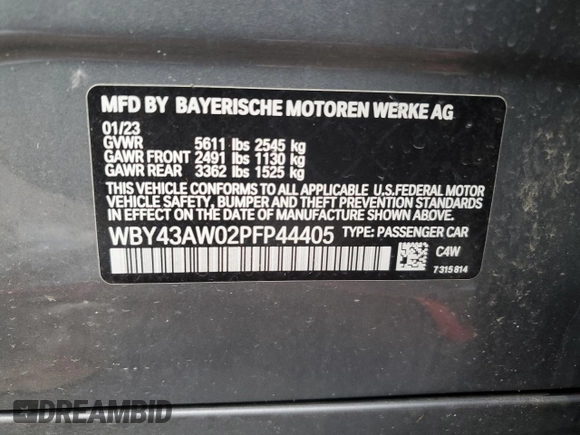 2023 BMW i4 eDrive35 z VIN WBY43AW02PFP44405, wystawiony jako Copart lot #56287965 z przebiegiem 18 085 mil mil oraz Czysty tytuł • Clean title. Historia ofert i sprzedaży dostępna na DreamBid. Obrazek 12.