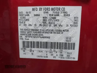 2007 Ford F-150 XL z VIN 1FTPX12V37NA85082, wystawiony jako IAAI lot #42354278 z przebiegiem 224 236 mil mil oraz . Historia ofert i sprzedaży dostępna na DreamBid. Obrazek 9.