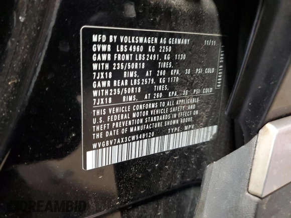 2012 Volkswagen Tiguan S with VIN WVGBV7AX3CW548120, listed as a Copart auction lot 54443865 with 144,832 mi miles and Salvage Title. Bid and sale history available at DreamBid. Image 14.