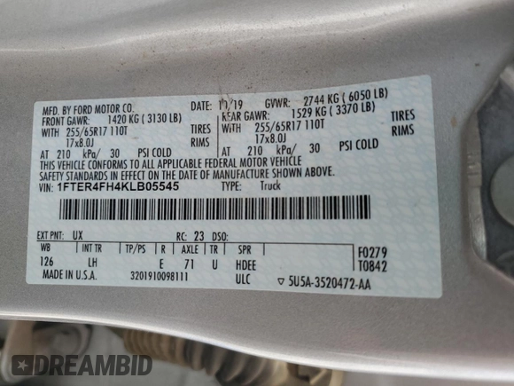 2019 Ford Ranger XL с VIN 1FTER4FH4KLB05545, выставлен на аукционе Copart как лот 53629615 с пробегом 146 008 миль миль и Списание • Salvage title. История ставок и продаж доступна на DreamBid. Изображение 12.