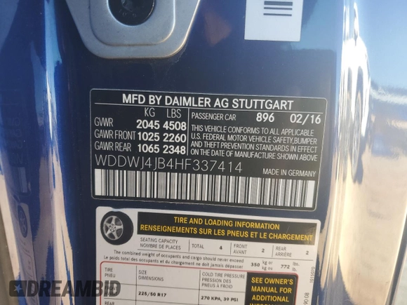 2017 Mercedes-Benz C 300 with VIN WDDWJ4JB4HF337414, listed as a Copart auction lot 45985695 with 114,082 mi miles and Salvage Title. Bid and sale history available at carsss.com. Image 12.