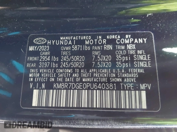 2023 Hyundai Palisade Calligraphy z VIN KM8R7DGE0PU640381, wystawiony jako IAAI lot #41601559 z przebiegiem 20 418 mil mil oraz . Historia ofert i sprzedaży dostępna na DreamBid. Obrazek 9.