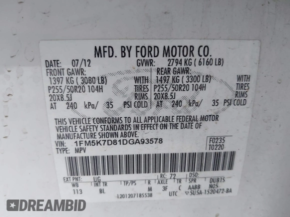 2013 Ford Explorer XLT z VIN 1FM5K7D81DGA93578, wystawiony jako IAAI lot #42380060 z przebiegiem 252 399 mil mil oraz . Historia ofert i sprzedaży dostępna na DreamBid. Obrazek 9.