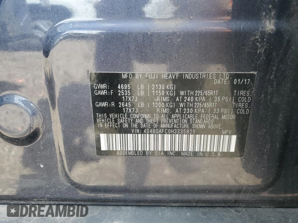 2017 Subaru Outback Premium с VIN 4S4BSAFC0H3335825, выставлен на аукционе Copart как лот 62212365 с пробегом 143 253 миль миль и Списание • Salvage title. История ставок и продаж доступна на DreamBid. Изображение 12.