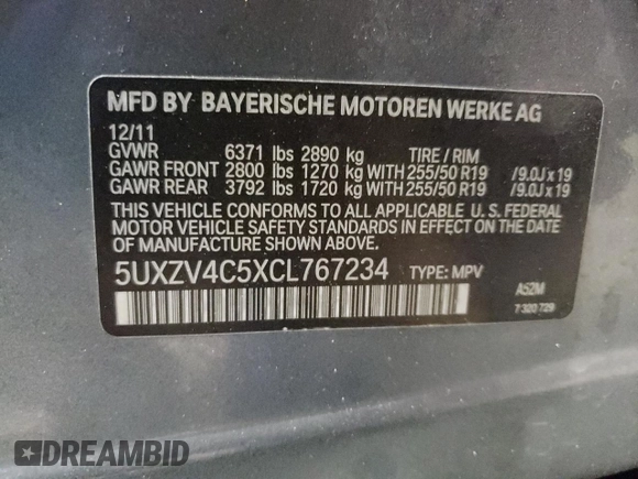 2012 BMW X5 35i z VIN 5UXZV4C5XCL767234, wystawiony jako Copart lot #64117285 z przebiegiem 187 969 mil mil oraz Czysty tytuł • Clean title. Historia ofert i sprzedaży dostępna na DreamBid. Obrazek 13.