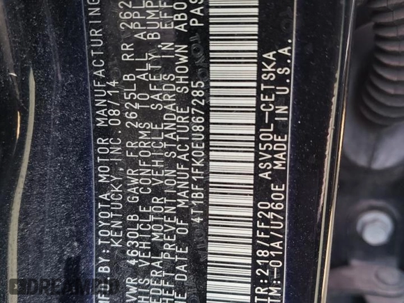 2014 Toyota Camry L with VIN 4T1BF1FK0EU867285, listed as a Copart auction lot 45151284 with 97,707 mi miles and Salvage Title. Bid and sale history available at DreamBid. Image 15.