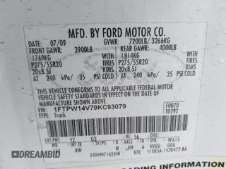 2009 Ford F-150 XL with VIN 1FTPW14V79KC93079, listed as a IAAI auction lot 41238612 with 175,052 mi miles. Bid and sale history available at carsss.com. Image 9.