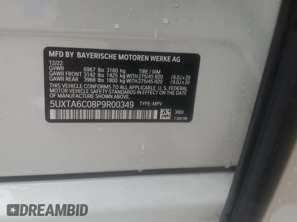 2023 BMW X5 xDrive45e with VIN 5UXTA6C08P9R00349, listed as a Copart auction lot 56510275 with 40,930 mi miles and Salvage title. Bid and sale history available at DreamBid. Image 14.