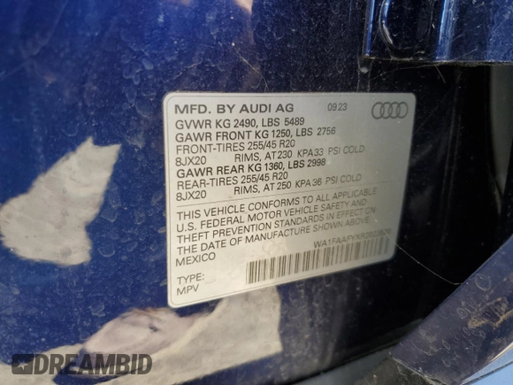 2024 Audi Q5 S line Prestige with VIN WA1FAAFYXR2023520, listed as a Copart auction lot 66072834 with Not provided miles and Non repairable. Bid and sale history available at DreamBid. Image 14.