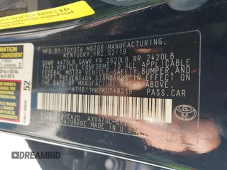 2019 Toyota Camry LE z VIN 4T1B11HK7KU748219, wystawiony jako IAAI lot #41864602 z przebiegiem 29 978 mil mil oraz . Historia ofert i sprzedaży dostępna na DreamBid. Obrazek 9.