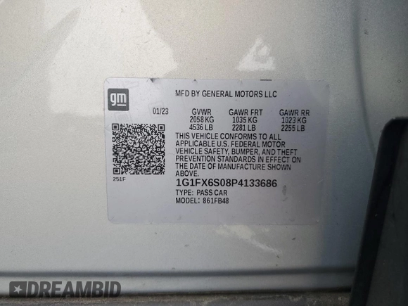 2023 Chevrolet Bolt EV 2LT with VIN 1G1FX6S08P4133686, listed as a Copart auction lot 61087815 with 88,585 mi miles and Non repairable. Bid and sale history available at DreamBid. Image 13.