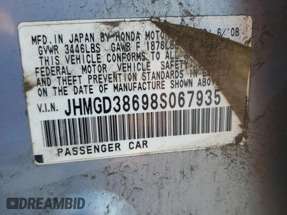 2008 Honda Fit Sport with VIN JHMGD38698S067935, listed as a Copart auction lot 50264995 with 142,268 mi miles and Salvage Title. Bid and sale history available at carsss.com. Image 14.