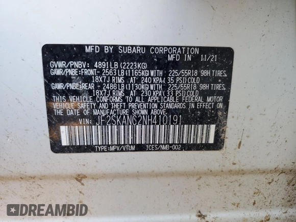 2022 Subaru Forester Limited with VIN JF2SKANC2NH410191, listed as a Copart auction lot 50654595 with 30,771 mi miles and Non Repairable. Bid and sale history available at carsss.com. Image 14.