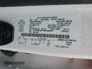 2021 Ford F-150 XL with VIN 1FTEW1EP1MFA64051, listed as a Copart auction lot 57483575 with Not provided miles and Non repairable. Bid and sale history available at DreamBid. Image 12.