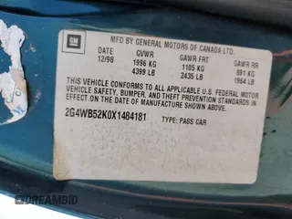 1999 Buick Regal LS with VIN 2G4WB52K0X1484181, listed as a Copart auction lot 44863565 with 96,274 mi miles and Salvage Title. Bid and sale history available at carsss.com. Image 12.