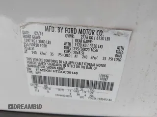 2016 Ford Explorer Limited z VIN 1FM5K8FH7GGC39148, wystawiony jako IAAI lot #42336492 z przebiegiem 87 513 mil mil oraz . Historia ofert i sprzedaży dostępna na DreamBid. Obrazek 9.
