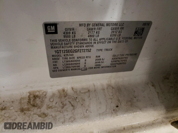 2016 GMC Sierra 2500HD SLE z VIN 1GT12SEG2GF272752, wystawiony jako Copart lot #79693704 z przebiegiem 200 684 mil mil oraz Szkoda całkowita • Salvage title. Historia ofert i sprzedaży dostępna na DreamBid. Obrazek 12.