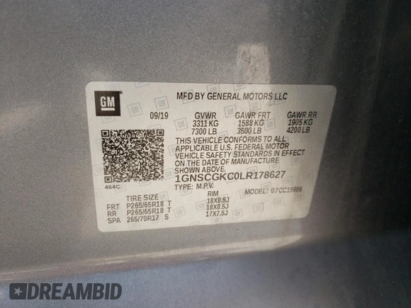 2020 Chevrolet Suburban LS z VIN 1GNSCGKC0LR178627, wystawiony jako Copart lot #75691803 z przebiegiem 60 978 mil mil oraz Szkoda całkowita • Salvage title. Historia ofert i sprzedaży dostępna na DreamBid. Obrazek 13.