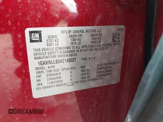 2017 GMC Acadia SLE z VIN 1GKKNLLS8HZ140527, wystawiony jako IAAI lot #42240910 z przebiegiem 115 725 mil mil oraz . Historia ofert i sprzedaży dostępna na DreamBid. Obrazek 9.