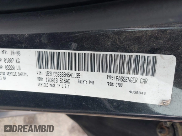 2009 Dodge Avenger SXT with VIN 1B3LC56B39N541135, listed as a IAAI auction lot 42178873 with Not Provided miles and . Bid and sale history available at DreamBid. Image 9.