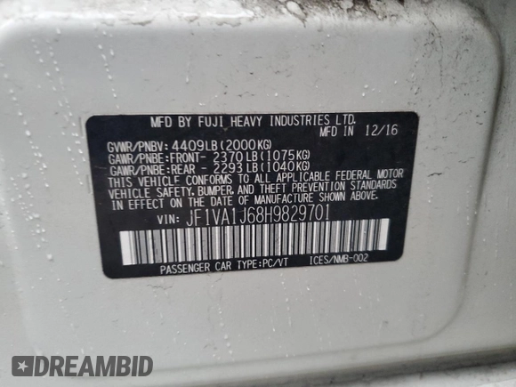 2017 Subaru WRX Limited with VIN JF1VA1J68H9829701, listed as a Copart auction lot 76085124 with 0 mi miles and Salvage Title. Bid and sale history available at carsss.com. Image 14.