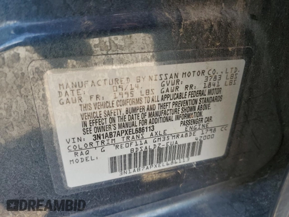2014 Nissan Sentra SR z VIN 3N1AB7APXEL686113, wystawiony jako Copart lot #58088285 z przebiegiem 89 737 mil mil oraz Szkoda całkowita • Salvage title. Historia ofert i sprzedaży dostępna na DreamBid. Obrazek 12.