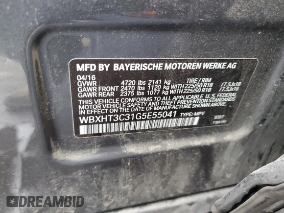 2016 BMW X1 xDrive28i with VIN WBXHT3C31G5E55041, listed as a Copart auction lot 48928705 with 104,799 mi miles and Salvage Title. Bid and sale history available at carsss.com. Image 16.