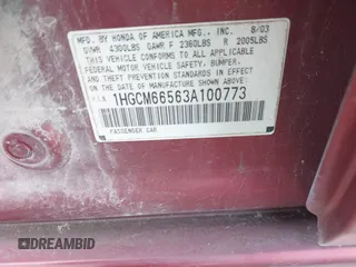 2003 Honda Accord EX with VIN 1HGCM66563A100773, listed as a IAAI auction lot 42516400 with 496,143 mi miles and . Bid and sale history available at DreamBid. Image 9.