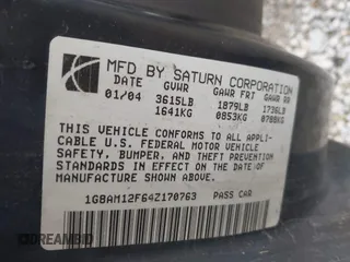2004 Saturn ION ION 2 with VIN 1G8AM12F64Z170763, listed as a IAAI auction lot 42198156 with 257,968 mi miles and . Bid and sale history available at carsss.com. Image 9.