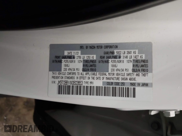 2022 Mazda CX-9 Sport z VIN JM3TCBBYXN0603653, wystawiony jako IAAI lot #42325893 z przebiegiem 57 480 mil mil oraz . Historia ofert i sprzedaży dostępna na DreamBid. Obrazek 9.