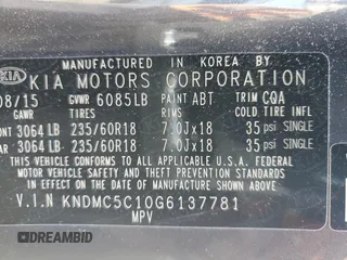 2016 Kia Sedona SX with VIN KNDMC5C10G6137781, listed as a Copart auction lot 72369314 with 36,808 mi miles and Salvage Title. Bid and sale history available at carsss.com. Image 13.