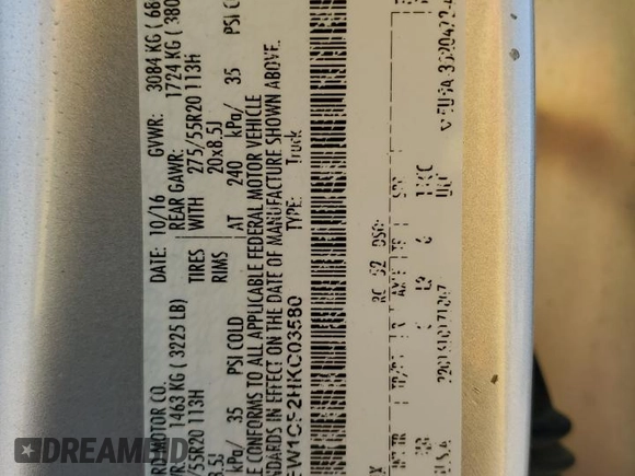 2017 Ford F-150 XL z VIN 1FTEW1CF2HKC03580, wystawiony jako Copart lot #53742035 z przebiegiem 218 091 mil mil oraz Szkoda całkowita • Salvage title. Historia ofert i sprzedaży dostępna na DreamBid. Obrazek 13.