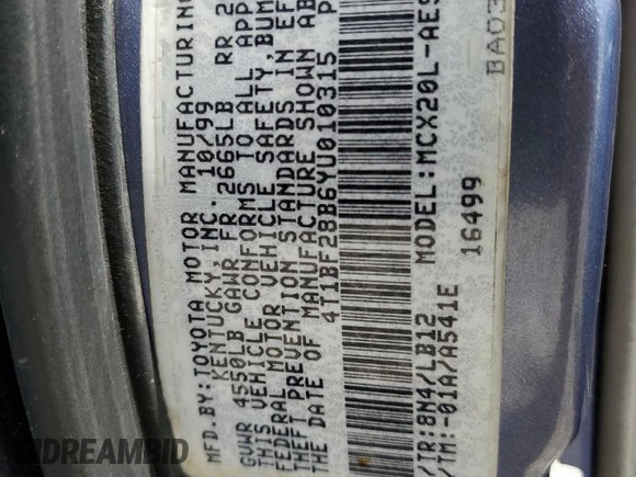 2000 Toyota Avalon XL z VIN 4T1BF28B6YU010315, wystawiony jako Copart lot #59752835 z przebiegiem 195 434 mil mil oraz Szkoda całkowita • Salvage title. Historia ofert i sprzedaży dostępna na DreamBid. Obrazek 12.