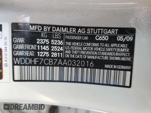 2010 Mercedes-Benz E 550 Luxury with VIN WDDHF7CB7AA032016, listed as a Copart auction lot 88959105 with 165,421 mi miles and Salvage Title. Bid and sale history available at DreamBid. Image 12.