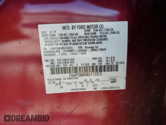 2019 Ford Police Interceptor with VIN 1FAHP2MK0KG113355, listed as a Copart auction lot 46108285 with 100,416 mi miles and Salvage title. Bid and sale history available at DreamBid. Image 12.