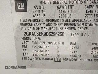 2013 GMC Terrain SLE with VIN 2GKALSEK9D6296266, listed as a IAAI auction lot 42131330 with 118,778 mi miles. Bid and sale history available at carsss.com. Image 9.