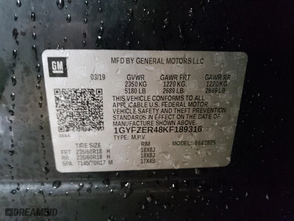 2019 Cadillac XT4 FWD Sport with VIN 1GYFZER48KF189316, listed as a Copart auction lot 89083345 with 36,776 mi miles and Salvage Title. Bid and sale history available at carsss.com. Image 12.