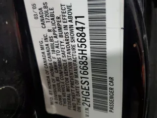 2005 Honda Civic Sdn LX SSRS with VIN 2HGES16685H568471, listed as a Copart auction lot 44326865 with 0 mi miles and Salvage Title. Bid and sale history available at carsss.com. Image 14.