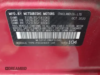 2021 Mitsubishi Mirage G4 ES with VIN ML32FUFJ9MHF01240, listed as a IAAI auction lot 41579718 with 86,616 mi miles. Bid and sale history available at carsss.com. Image 9.