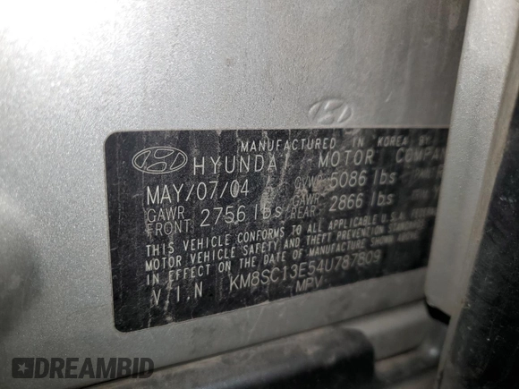 2004 Hyundai Santa Fe GLS with VIN KM8SC13E54U787809, listed as a Copart auction lot 83023704 with 120,358 mi miles and Salvage Title. Bid and sale history available at carsss.com. Image 15.