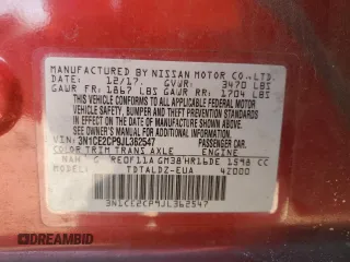 2018 Nissan Note SV with VIN 3N1CE2CP9JL362547, listed as a Copart auction lot 61238755 with 128,551 mi miles and Salvage title. Bid and sale history available at DreamBid. Image 12.