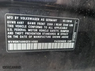 2016 Volkswagen CC Sport with VIN WVWBN7AN6GE514560, listed as a Copart auction lot 50071493 with 75,912 mi miles. Bid and sale history available at carsss.com. Image 12.