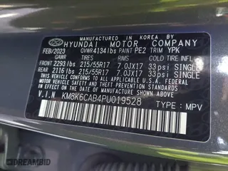 2023 Hyundai Kona SEL with VIN KM8K6CAB4PU019528, listed as a IAAI auction lot 41701685 with 39,461 mi miles. Bid and sale history available at carsss.com. Image 9.