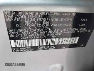 2018 Toyota RAV4 XLE with VIN 2T3RFREV1JW718474, listed as a IAAI auction lot 42144572 with 62,852 mi miles and . Bid and sale history available at DreamBid. Image 9.