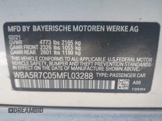 2021 BMW 3 Series 330i xDrive with VIN WBA5R7C05MFL03288, listed as a IAAI auction lot 41492559 with 47,170 mi miles and . Bid and sale history available at DreamBid. Image 9.