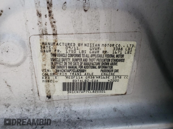 2012 Nissan Versa SV with VIN 3N1CN7AP7CL825501, listed as a Copart auction lot 63093735 with 129,227 mi miles and Salvage title. Bid and sale history available at DreamBid. Image 12.