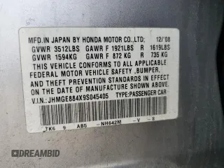 2009 Honda Fit Sport with VIN JHMGE884X9S045405, listed as a Copart auction lot 54094395 with 149,701 mi miles and Clean Title. Bid and sale history available at carsss.com. Image 12.
