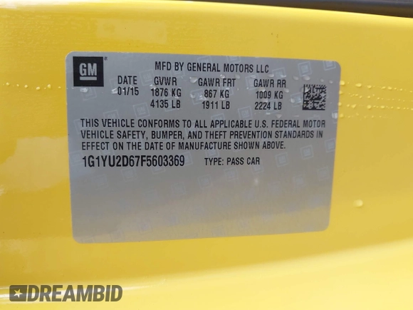 2015 Chevrolet Corvette Z06 3LZ z VIN 1G1YU2D67F5603369, wystawiony jako IAAI lot #42193440 z przebiegiem 17 618 mil mil oraz . Historia ofert i sprzedaży dostępna na DreamBid. Obrazek 9.